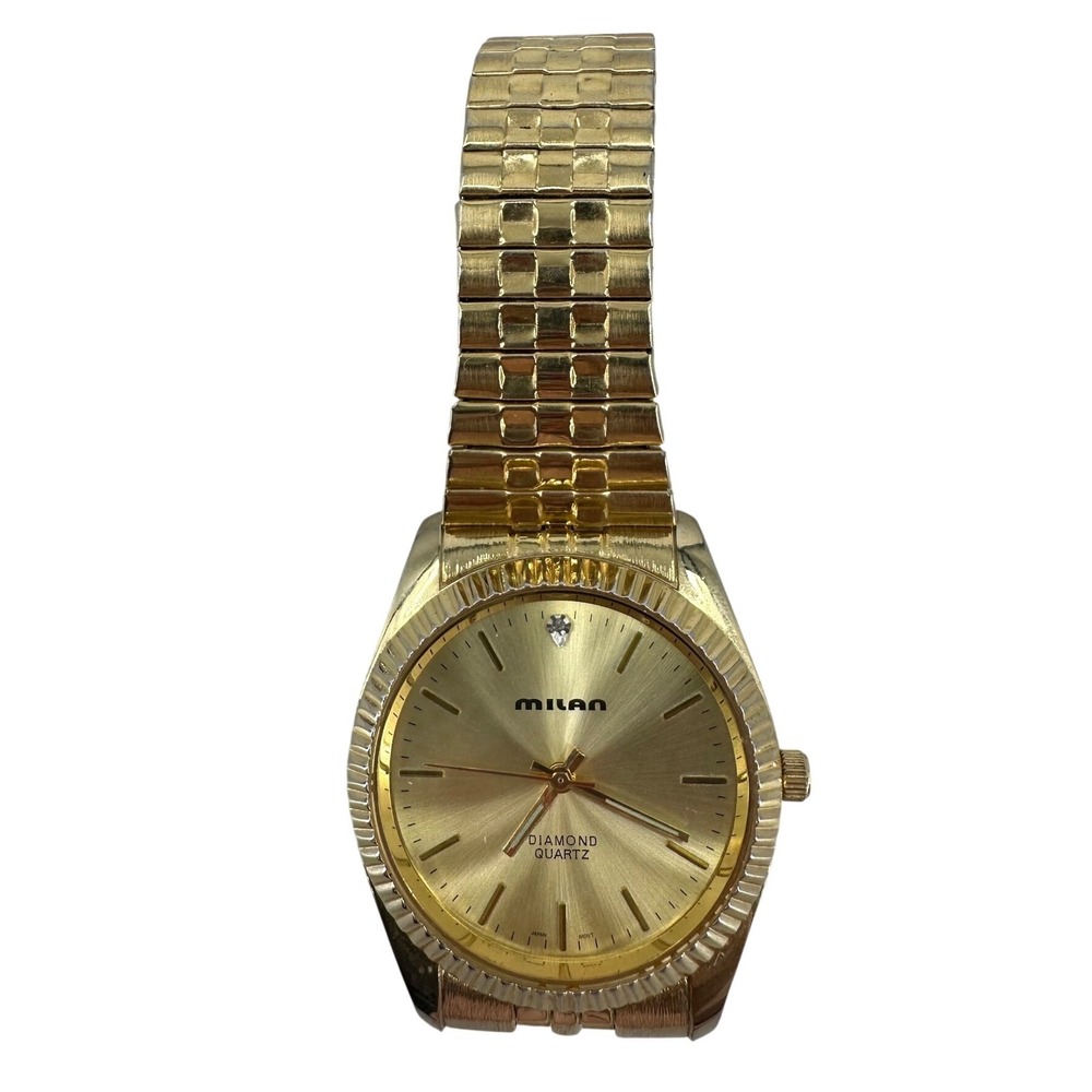 Milan VTG Diamond Quartz Gold Tone Watch Fluted Bezel Japan Movement MLN1008